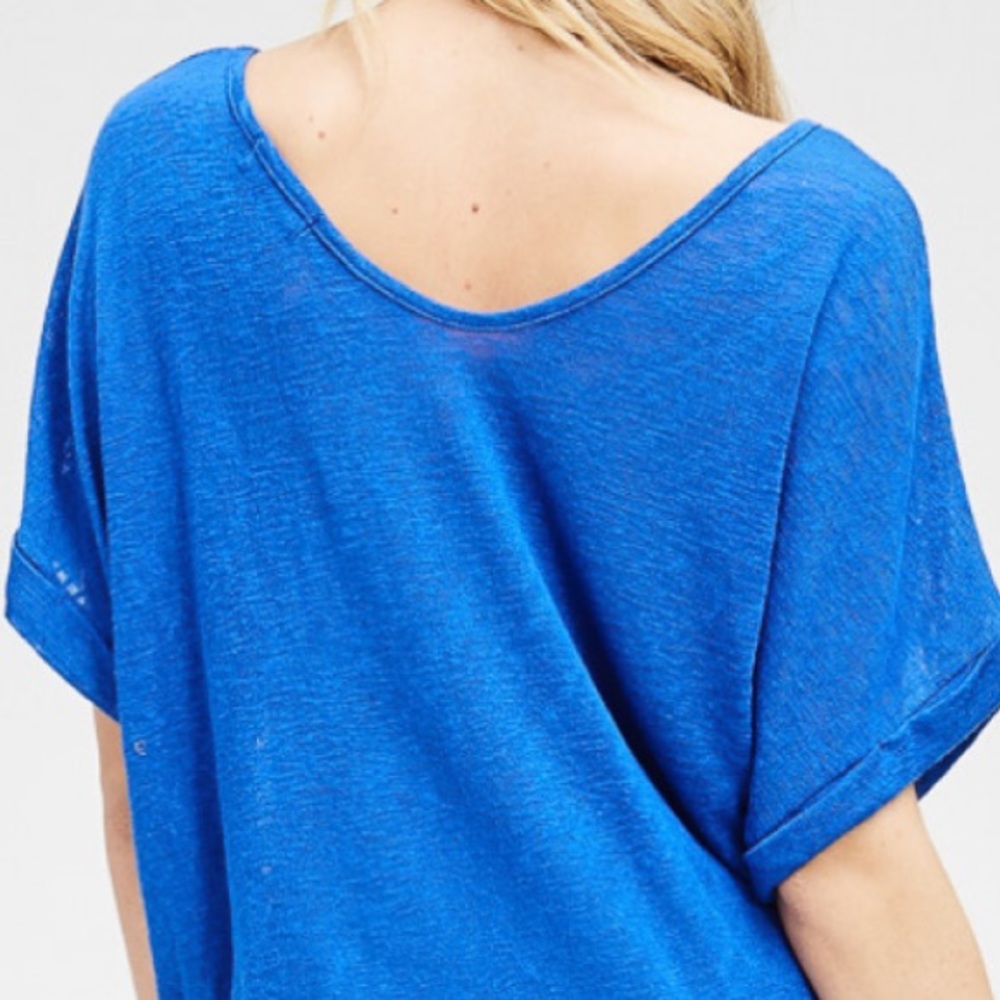 ❌DONATED❌Cherish Royal Blue Cuffed Sleeve Tie Top - Picture 3 of 14